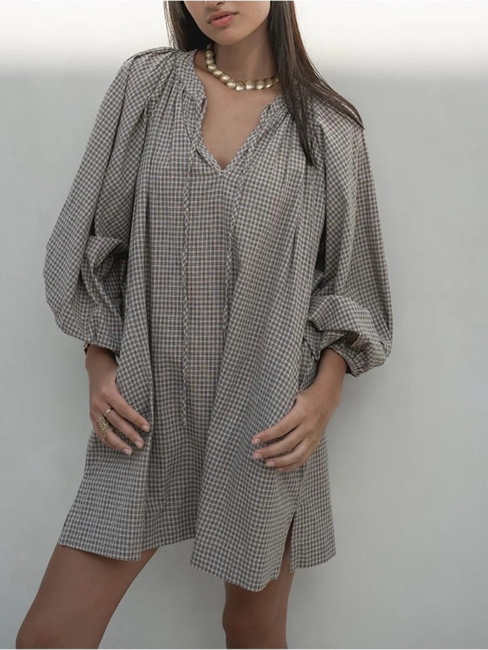 Daughters of India Poet Mini Dress in Taupe size S